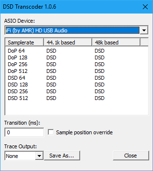 Настройки DSD Transcoder для iFi nano iDSD