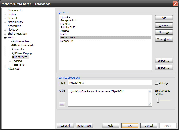 Run Services: MP3 Repacker